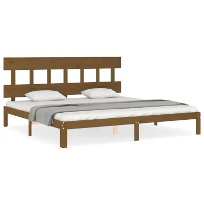 vidaXL Posteljni okvir z vzglavjem medeno rjav 200x200 cm trden les