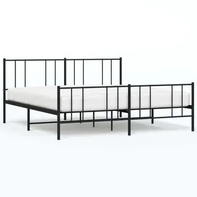 vidaXL Kovinski posteljni okvir z vzglavjem in vznožjem črn 193x203 cm