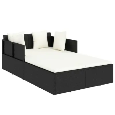 vidaXL Ležalnik z blazinami črn 182x118x63 cm poli ratan