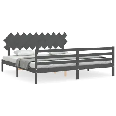 vidaXL Posteljni okvir z vzglavjem siv 200x200 cm trden les