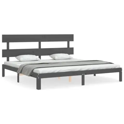 vidaXL Posteljni okvir z vzglavjem siv 200x200 cm trden les