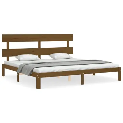 vidaXL Posteljni okvir z vzglavjem medeno rjav 200x200 cm trden les