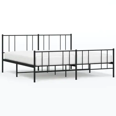 vidaXL Kovinski posteljni okvir z vzglavjem in vznožjem črn 200x200 cm