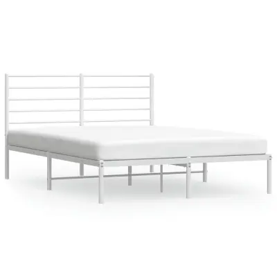 vidaXL Kovinski posteljni okvir z vzglavjem bel 135x190 cm