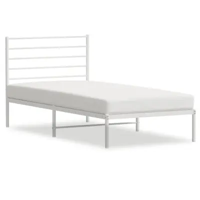 vidaXL Kovinski posteljni okvir z vzglavjem bel 107x203 cm