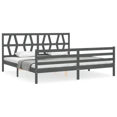 vidaXL Posteljni okvir z vzglavjem siv 200x200 cm trden les
