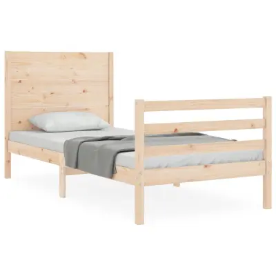 vidaXL Posteljni okvir z vzglavjem 90x200 cm trden les