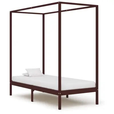 vidaXL Posteljni okvir z baldahinom temno rjav iz borovine 90x200 cm