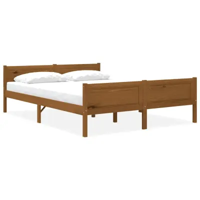 vidaXL Posteljni okvir iz trdne borovine medeno rjav 140x200 cm