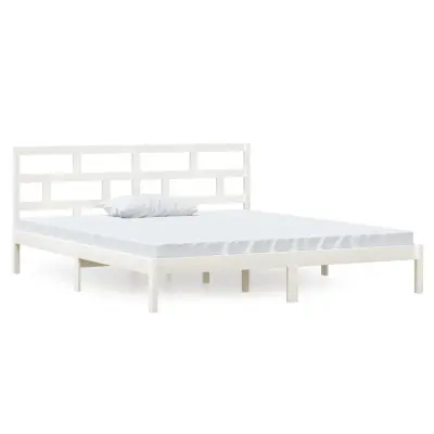 vidaXL Posteljni okvir bel 135x190 cm trden les