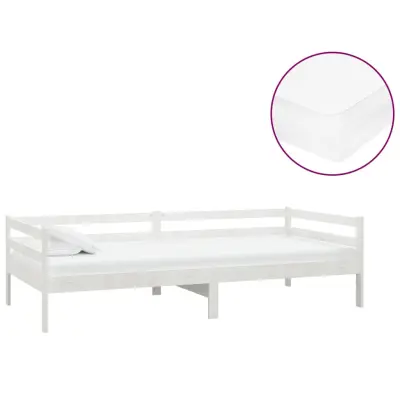 vidaXL Dnevna postelja z vzmetnico 90x200 cm bela trdna borovina