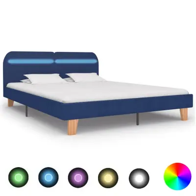 vidaXL Posteljni okvir z LED osvetlitvijo modro blago 180x200 cm