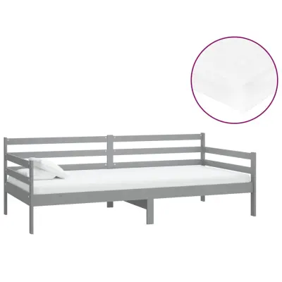 vidaXL Dnevna postelja z vzmetnico 90x200 cm siva trdna borovina