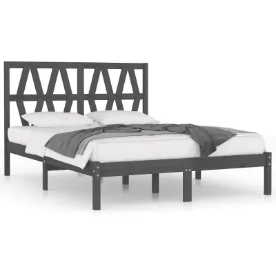 vidaXL Posteljni okvir siv iz trdne borovine 200x200 cm