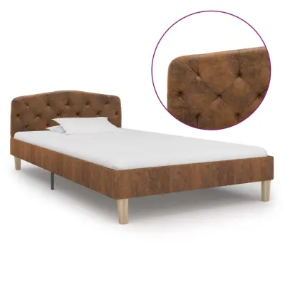 vidaXL Posteljni okvir rjav iz umetnega semiš usnja 90x200 cm