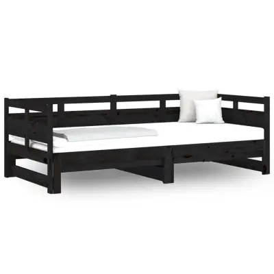 vidaXL Izvlečna dnevna postelja črna trdna borovina 2x(90x190) cm