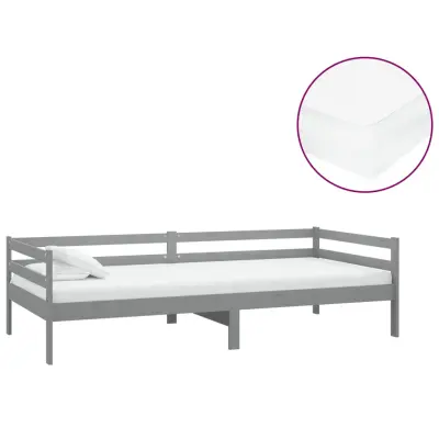 vidaXL Dnevna postelja z vzmetnico 90x200 cm siva trdna borovina