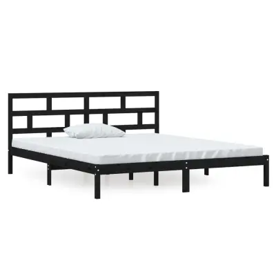 vidaXL Posteljni okvir črn 135x190 cm trden les