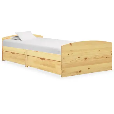 vidaXL Posteljni okvir z 2 predaloma trdna borovina 90x200 cm