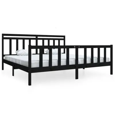 vidaXL Posteljni okvir črn iz trdnega lesa 200x200 cm