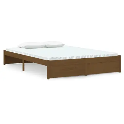 vidaXL Posteljni okvir medeno rjav iz trdnega lesa 140x190 cm