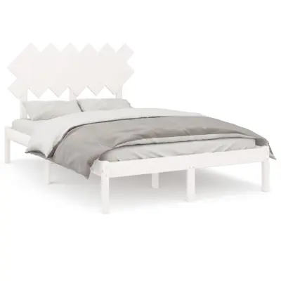 vidaXL Posteljni okvir bel 135x190 cm trden les