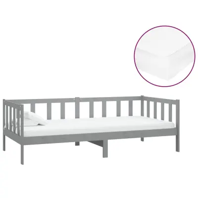 vidaXL Dnevna postelja z vzmetnico 90x200 cm siva trdna borovina