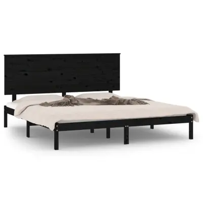 vidaXL Posteljni okvir črn iz trdne borovine 200x200 cm