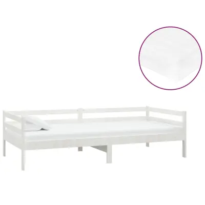 vidaXL Dnevna postelja z vzmetnico 90x200 cm bela trdna borovina