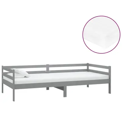 vidaXL Dnevna postelja z vzmetnico 90x200 cm siva trdna borovina