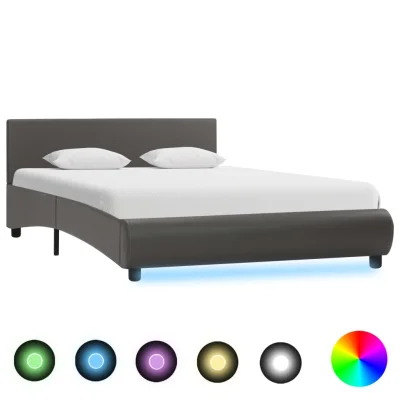 vidaXL Posteljni okvir LED sivo umetno usnje 140x200 cm