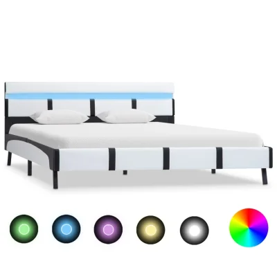 vidaXL Posteljni okvir LED belo umetno usnje 160x200 cm