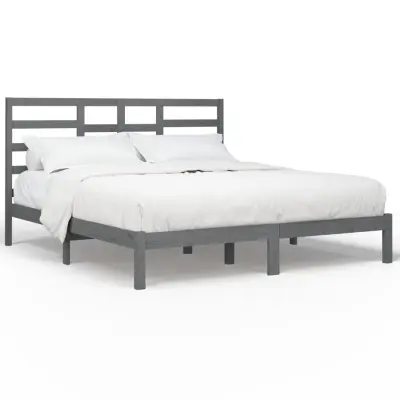 vidaXL Posteljni okvir siv iz trdnega lesa 200x200 cm