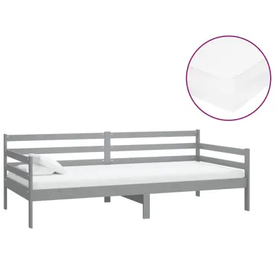 vidaXL Dnevna postelja z vzmetnico 90x200 cm siva trdna borovina