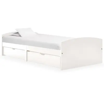 vidaXL Posteljni okvir z 2 predaloma bela trdna borovina 90x200 cm