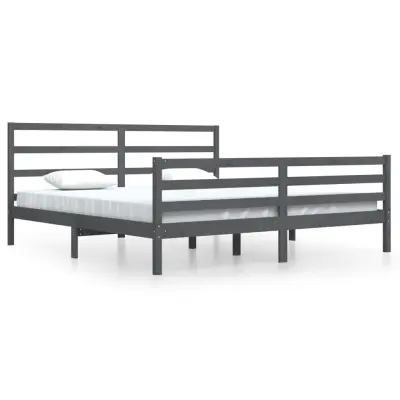 vidaXL Posteljni okvir siv iz trdne borovine 200x200 cm