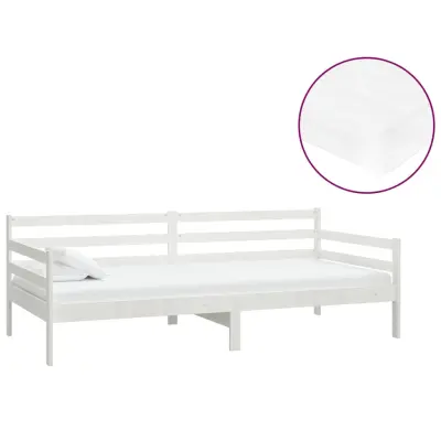 vidaXL Dnevna postelja z vzmetnico 90x200 cm bela trdna borovina