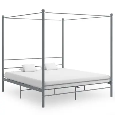 vidaXL Posteljni okvir z ogrodjem za baldahin siv kovinski 200x200 cm