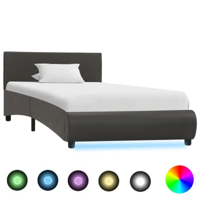 vidaXL Posteljni okvir LED sivo umetno usnje 90x200 cm