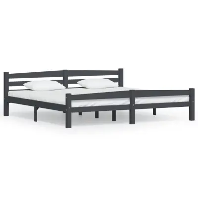 vidaXL Posteljni okvir temno siv iz trdne borovine 200x200 cm
