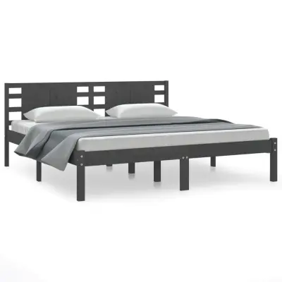 vidaXL Posteljni okvir siv iz trdne borovine 200x200 cm