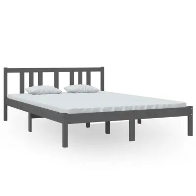 vidaXL Posteljni okvir siv iz trdnega lesa 140x200 cm