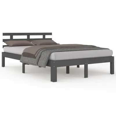 vidaXL Posteljni okvir siv iz trdnega lesa 150x200 cm