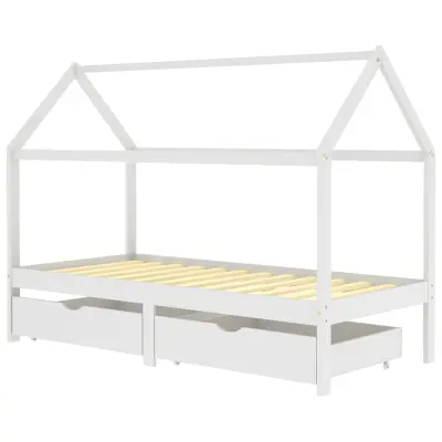 vidaXL Otroški posteljni okvir s predali bela trdna borovina 90x200 cm