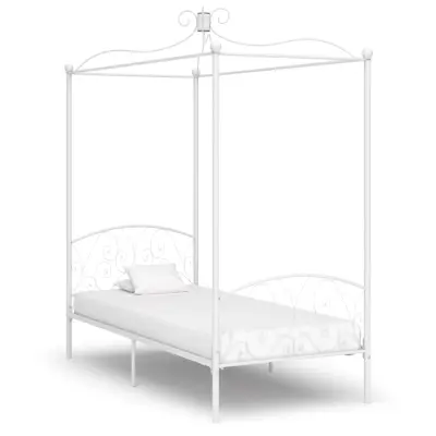 vidaXL Posteljni okvir z ogrodjem za baldahin bel kovinski 100x200 cm