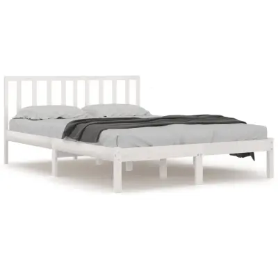 vidaXL Posteljni okvir bel iz trdne borovine 200x200 cm