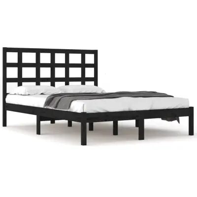 vidaXL Posteljni okvir črn iz trdnega lesa 200x200 cm