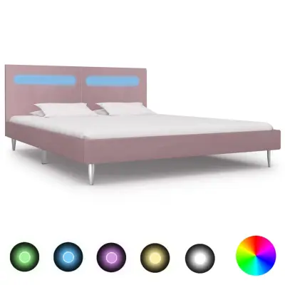 vidaXL Posteljni okvir z LED osvetlitvijo roza blago 180x200 cm