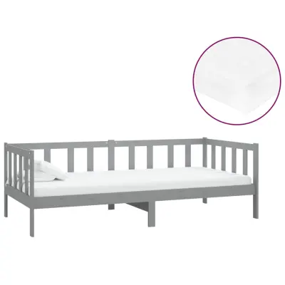 vidaXL Dnevna postelja z vzmetnico 90x200 cm siva trdna borovina
