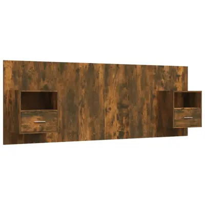 vidaXL Posteljno vzglavje z omaricami dimljeni hrast konstruiran les